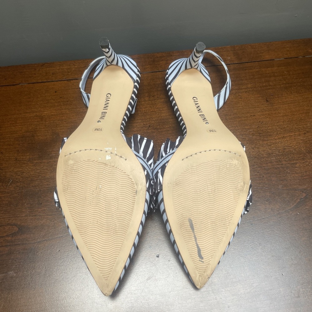 Gianni Bini Women Pointed Toe Stripped Ruffle Sling Back Size 10 M Tres Chic! - Picture 9 of 12